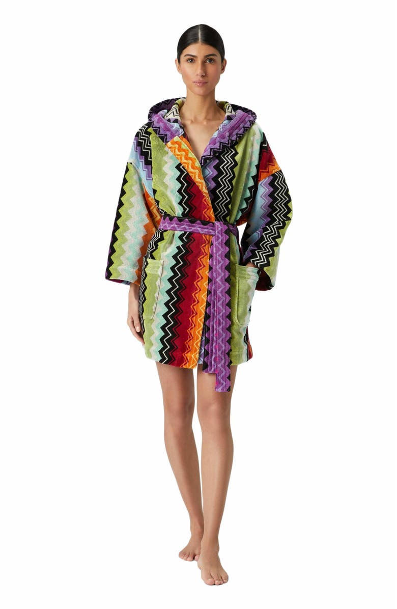 Missoni Home Giacomo Bathrobe In Cotton Terry With Zigzag Pattern, Alternate, color, Orange