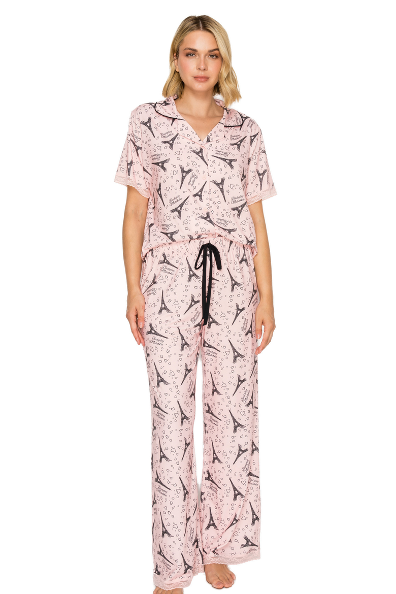 Yummy Jersey Notched Collar & Wide Leg Pants Gift Set, Main, color, Rose Eifel