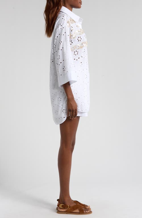 Agua Bendita Chrissy Kai Eyelet Cover-up Button-up Tunic In White