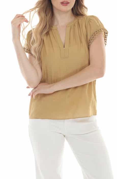 Split Neck Lace Trim Top