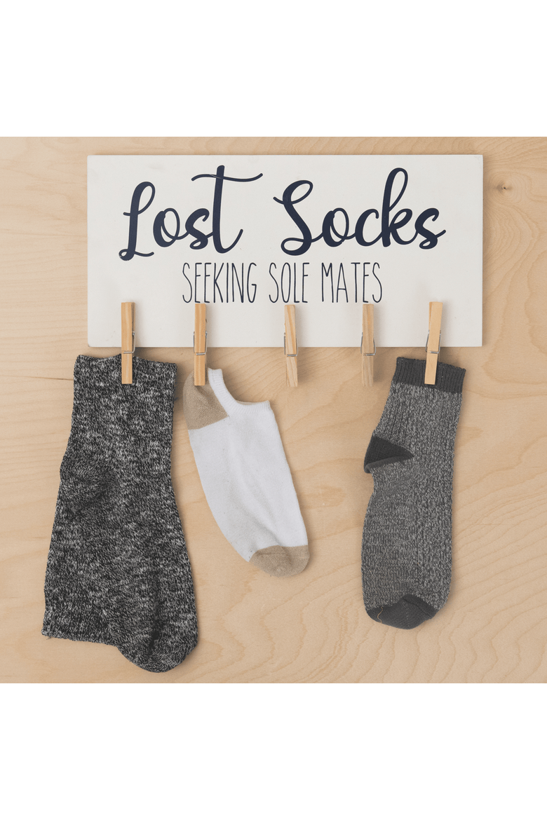 Wood Lost Socks Wall Décor with Clips, Alternate, color, White