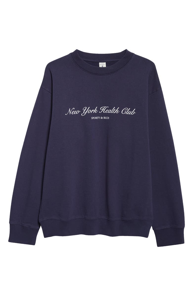 Sporty & Rich New York Health Club Graphic Sweatshirt, Main, color, Dark Navy