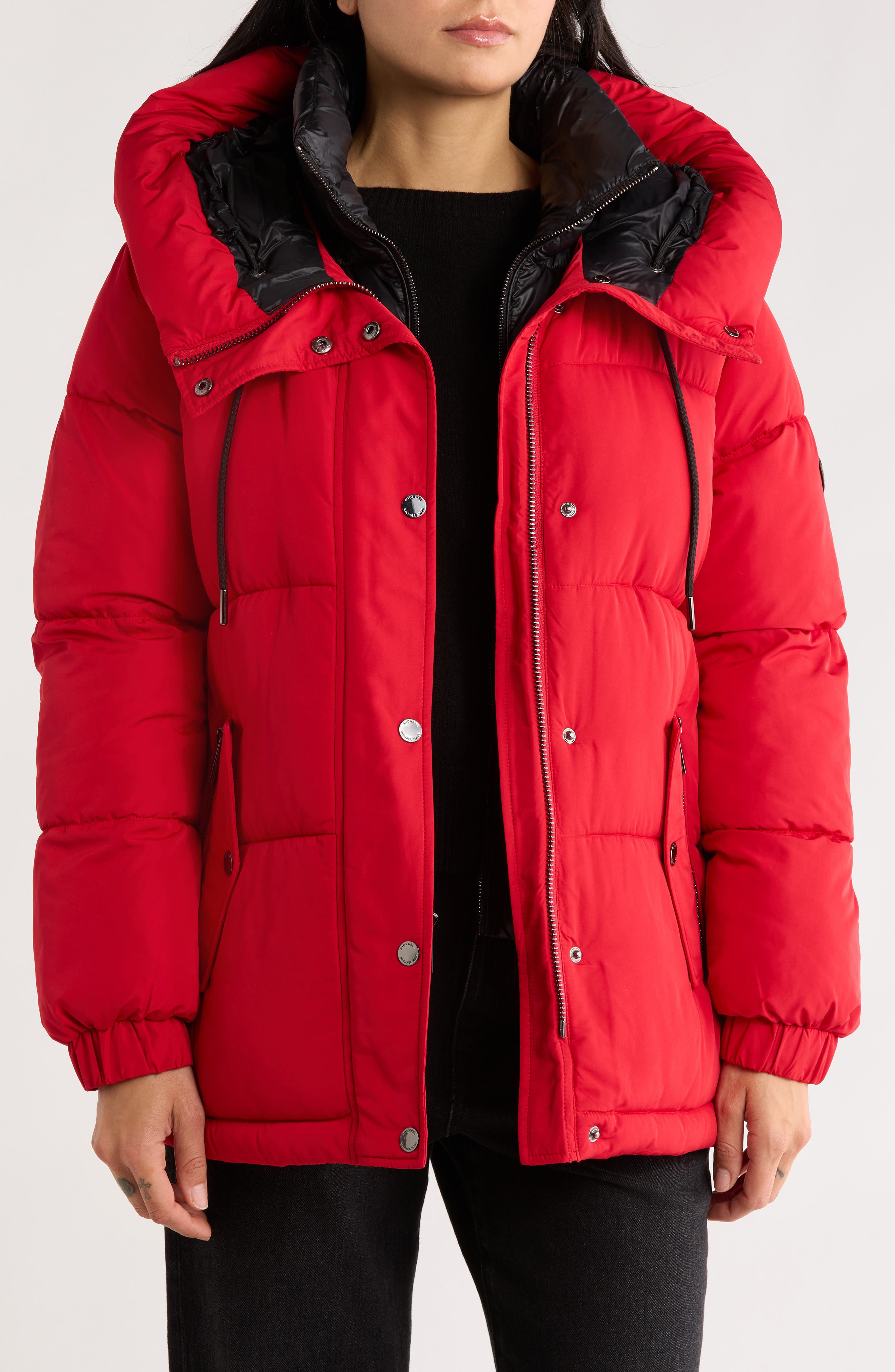 Hooded Puffer Jacket with Bib