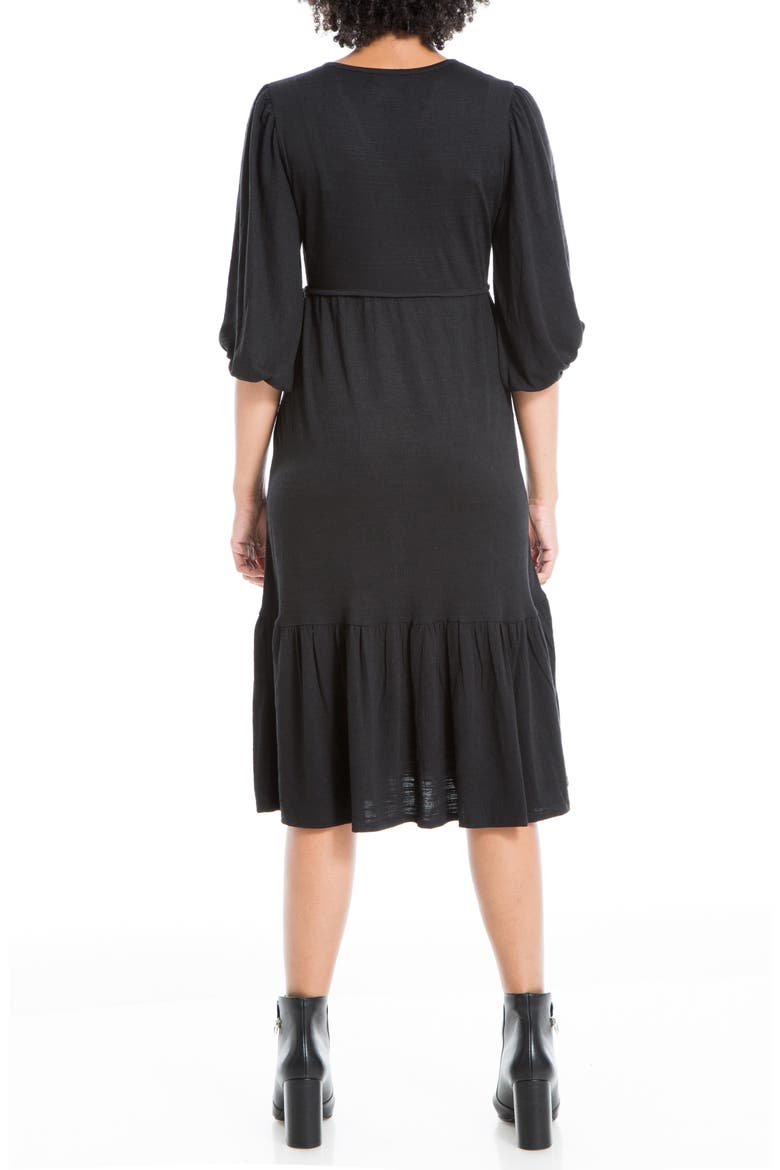 Elbow Length Sleeve Crinkled Jersey Wrap Dress, Alternate, color, BLACK-BLACK
