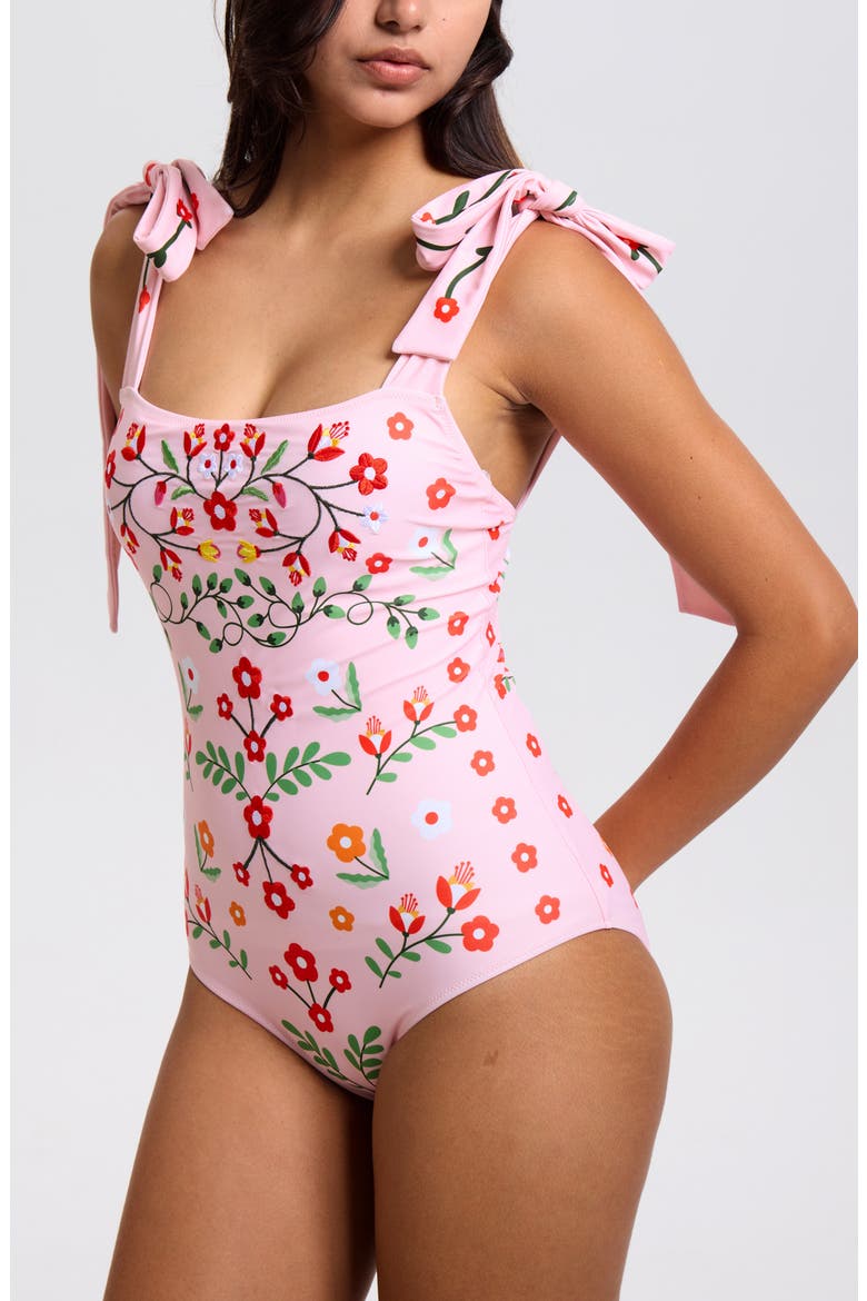 Pink Floral Harmony Embroidered Swimsuit, Alternate, color, Pink