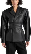 Manière De Voir Marie Twist Sleeve Leather Blazer with Belt