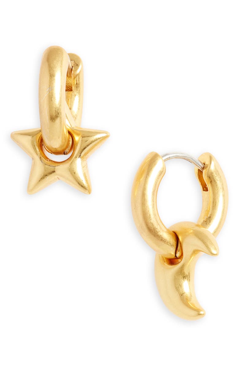 Madewell Chunky Star and Moon Huggie Hoop Earrings, Main, color, 