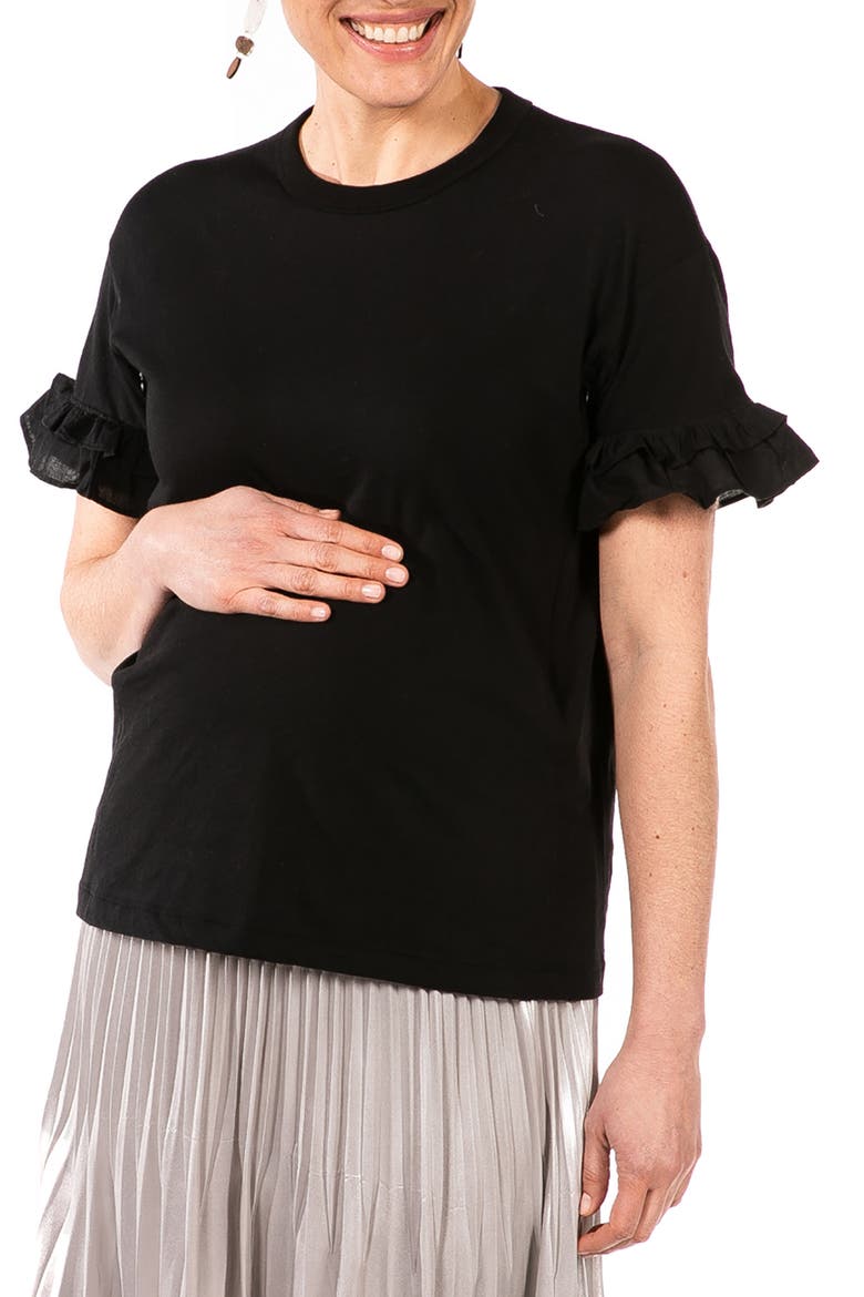 Joey Ruffle Sleeve Maternity/Nursing T-Shirt, Main, color, BLACK