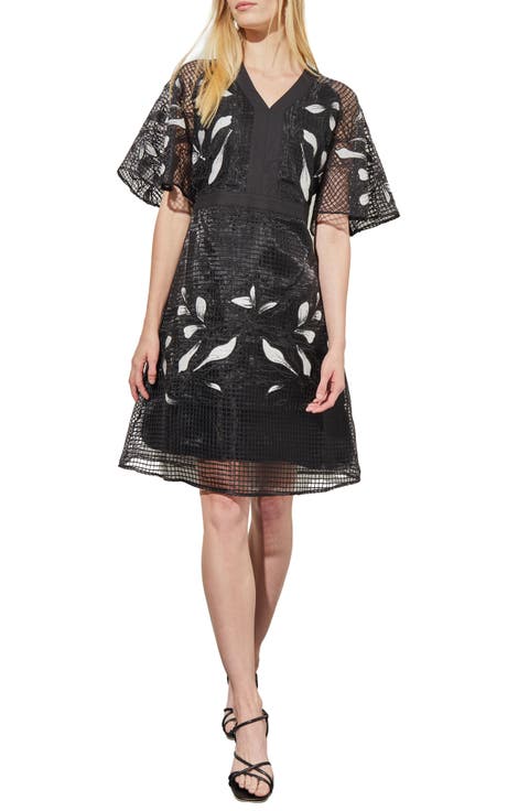 Floral Appliqué Mixed Media Dress