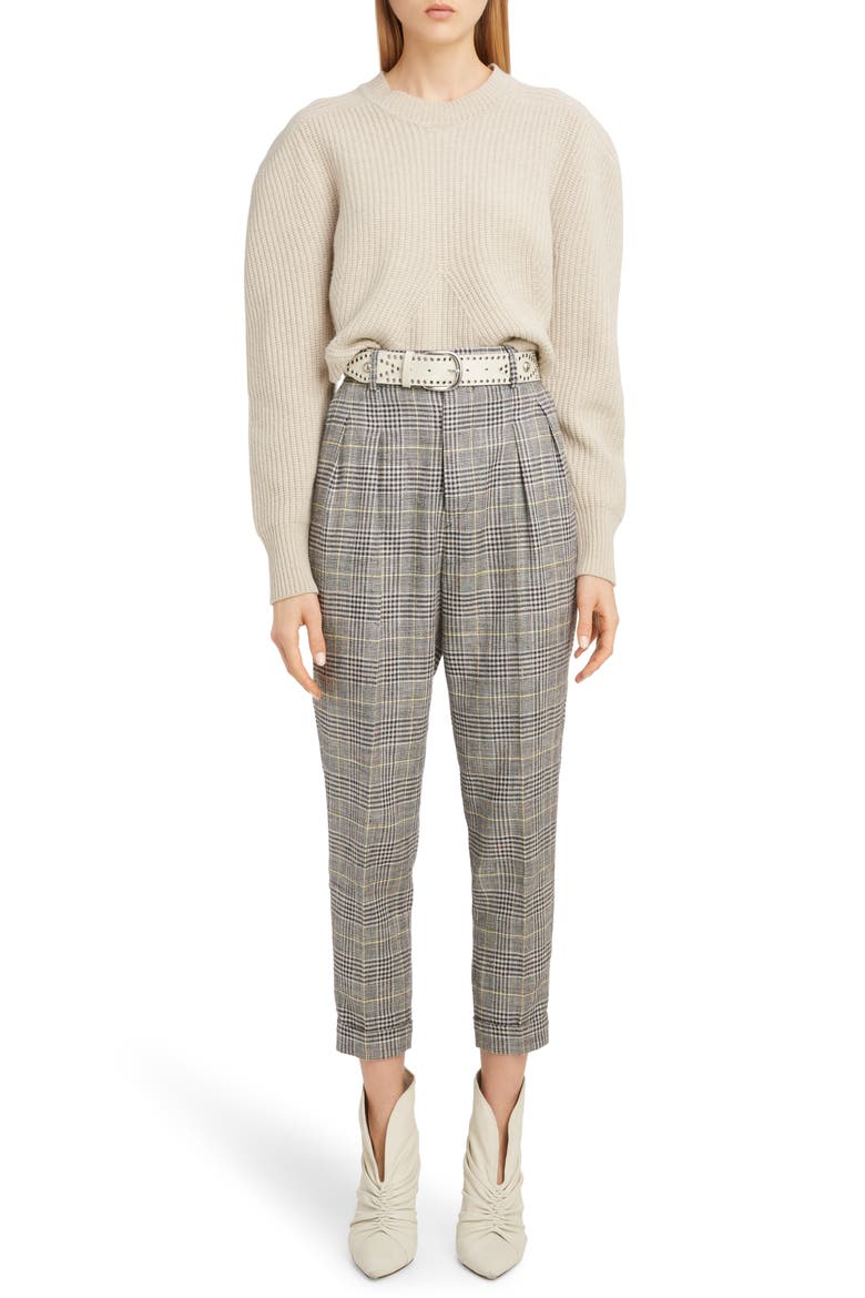 Linen & Silk Blend Pleated Pants, Alternate, color, YELLOW/ GREY