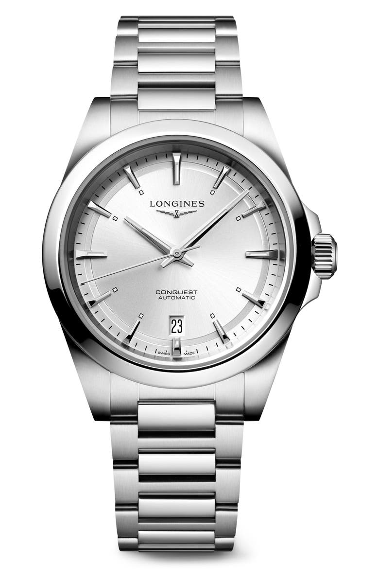 Conquest Automatic Bracelet Watch, 38mm, Main, color, STAINLESS STEEL