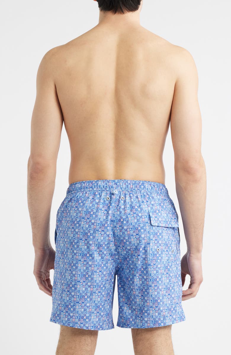 Peter Millar Santorini Tiles Swim Trunks, Alternate, color, Cottage Blue