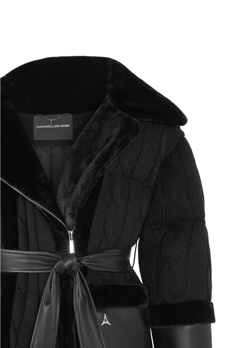Manière De Voir Tara Knit and Plush Puffer Biker Jacket, Alternate, color, Black