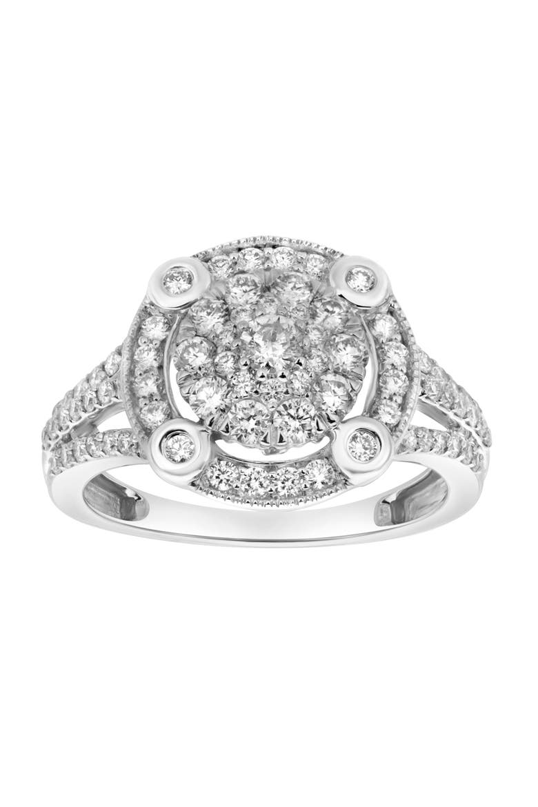 Nebula 14K Gold Round Diamond Studded Halo Cluster Ring - 1cts, Main, color, 14K White Gold