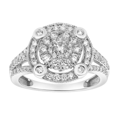 Nebula 14K Gold Round Diamond Studded Halo Cluster Ring - 1cts