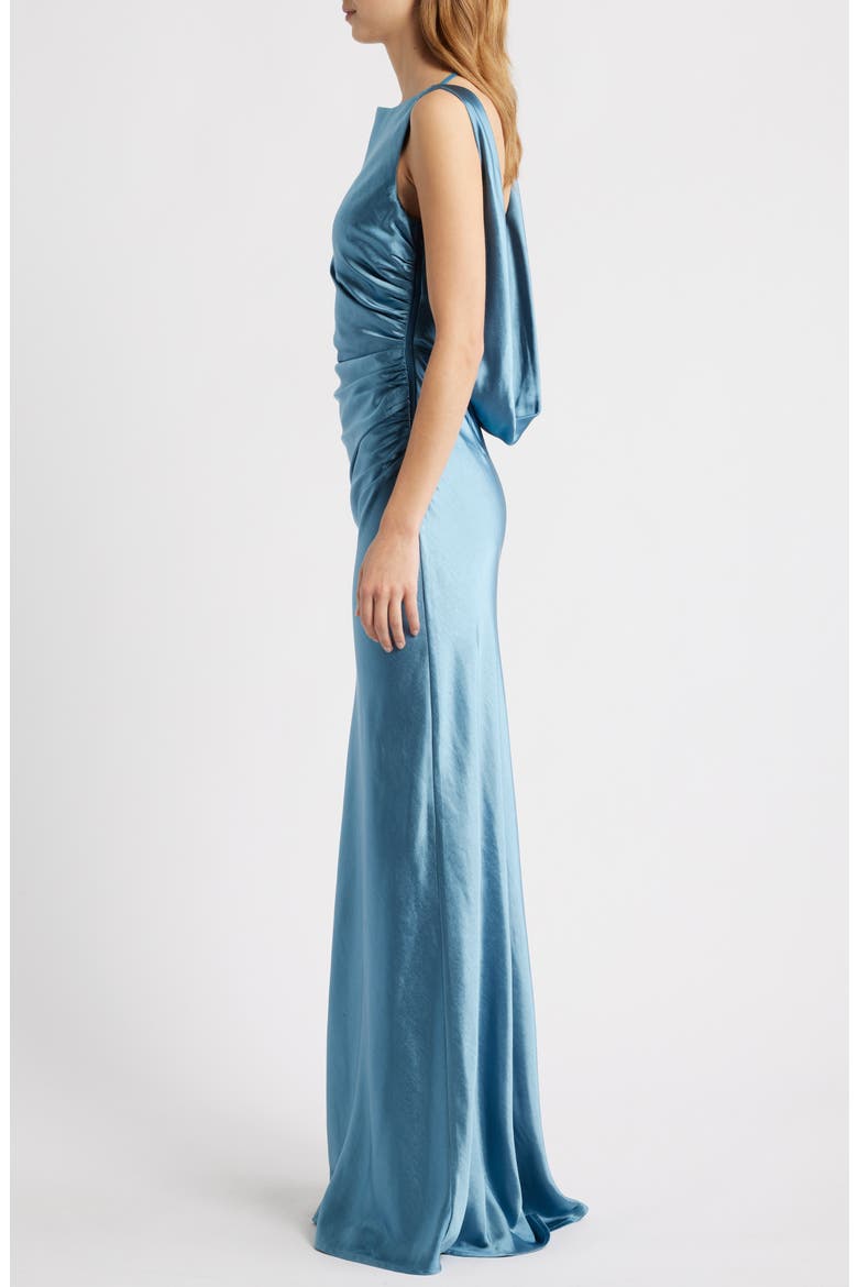 Halo Drape Satin Gown, Alternate, color, BLUE