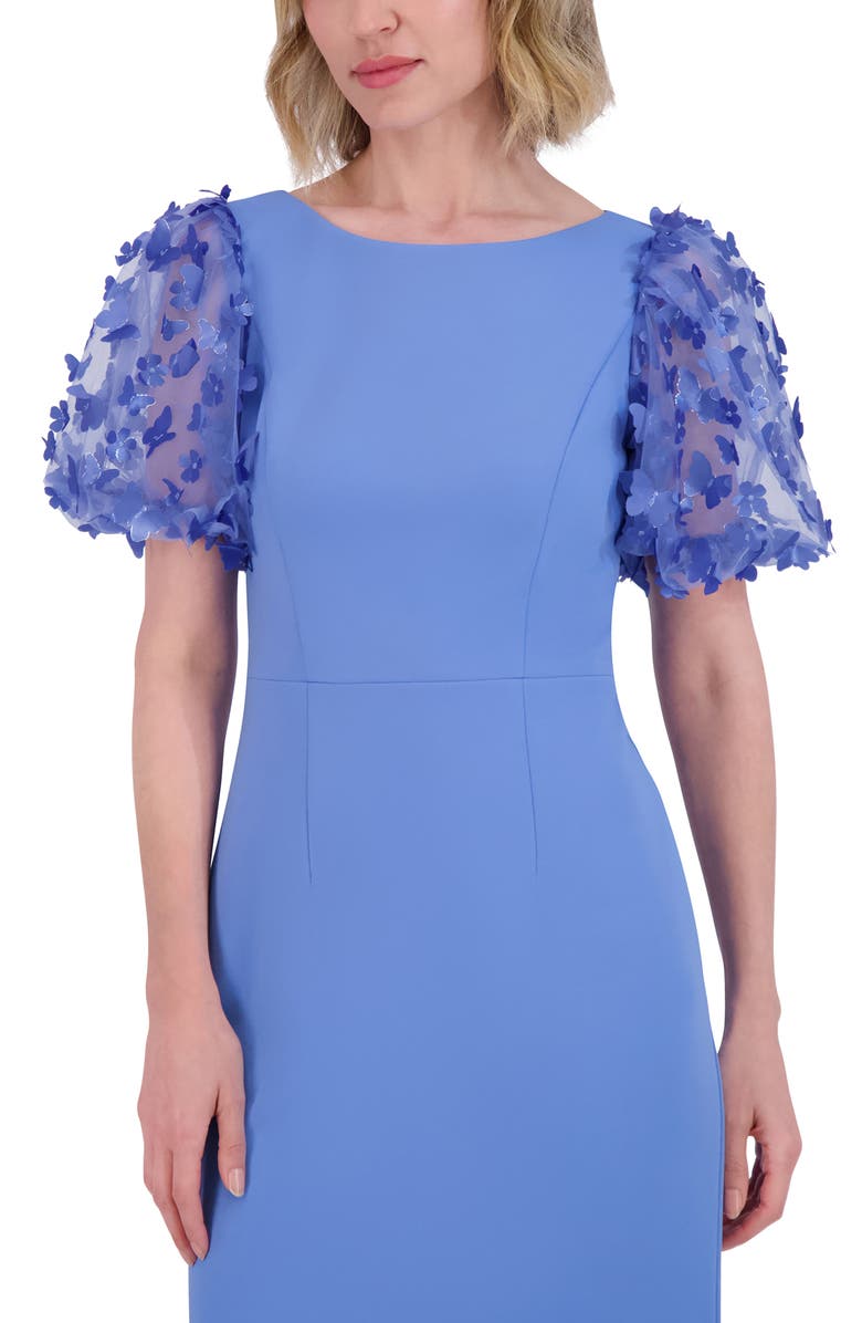 Eliza J Floral Butterfly Appliqué Puff Sleeve Sheath Dress, Alternate, color, 