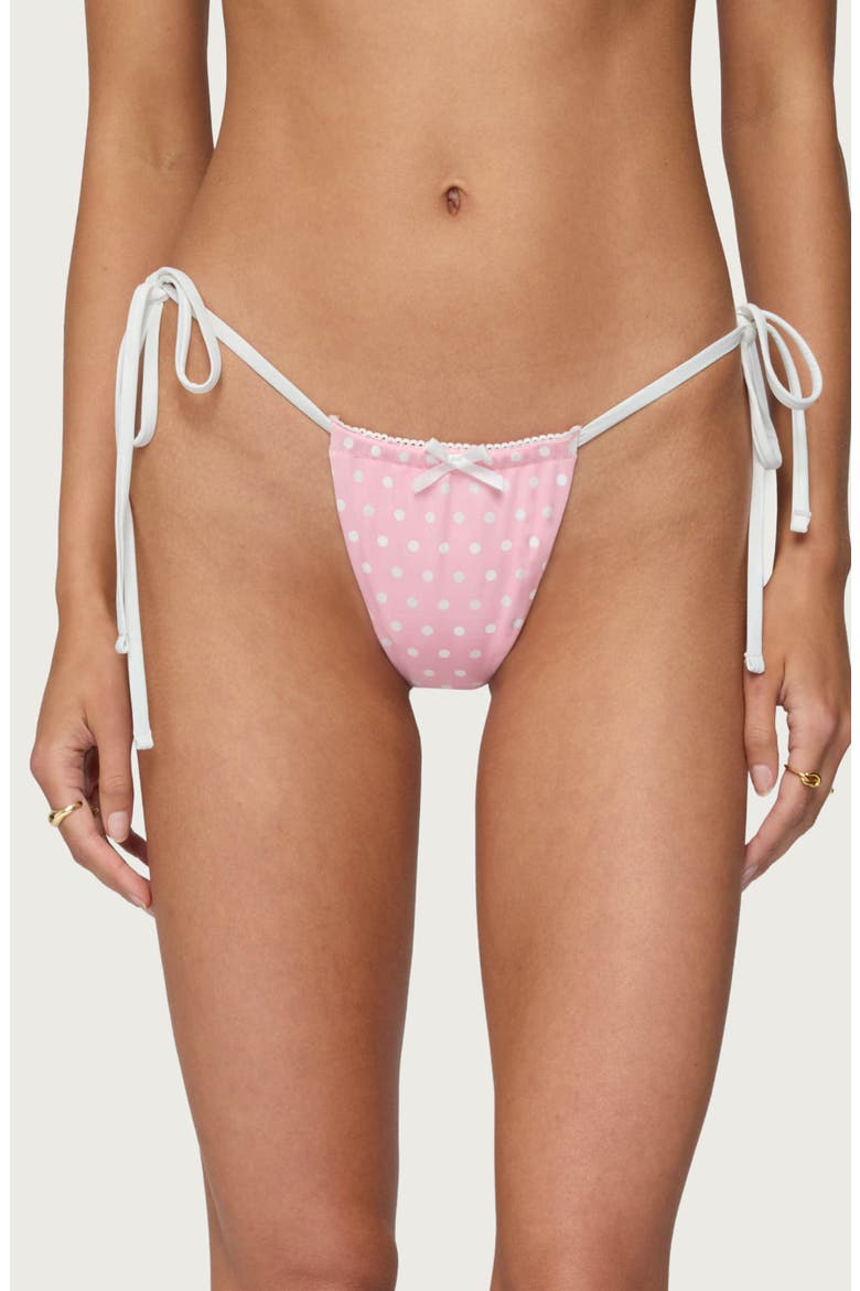 Leigh Polka Dot String Bikini Bottoms, Main, color, PINK-AND-WHITE