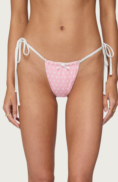 Edikted Leigh Polka Dot String Bikini Bottoms In Pink