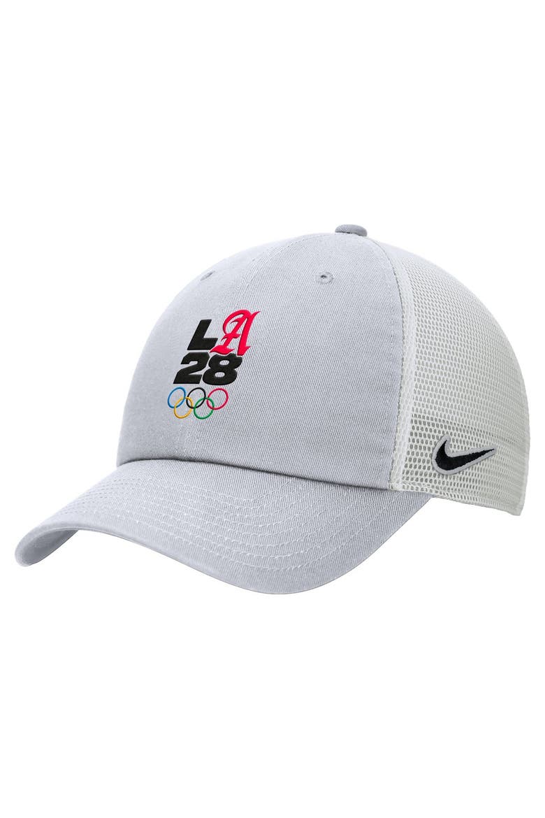 Men's Nike Gray LA28 Summer Olympics Script Club Trucker Adjustable Hat, Main, color, Gray