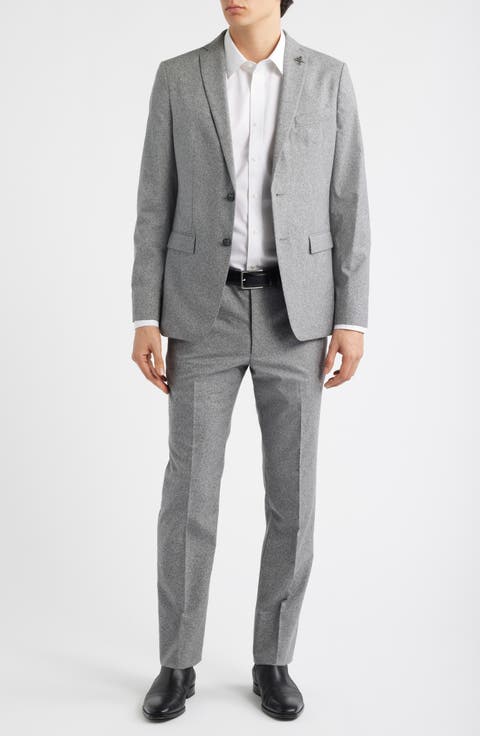 Varick Slim Fit Grey Mélange Wool & Cotton Blend Suit (Regular, Long & Short)