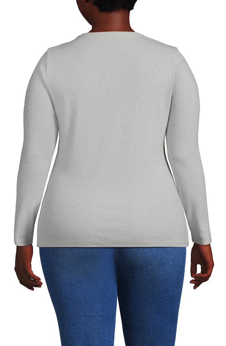 Lands' End Plus Size Long Sleeve Micro Rib T-Shirt, Alternate, color, Soft Light Gray Heather