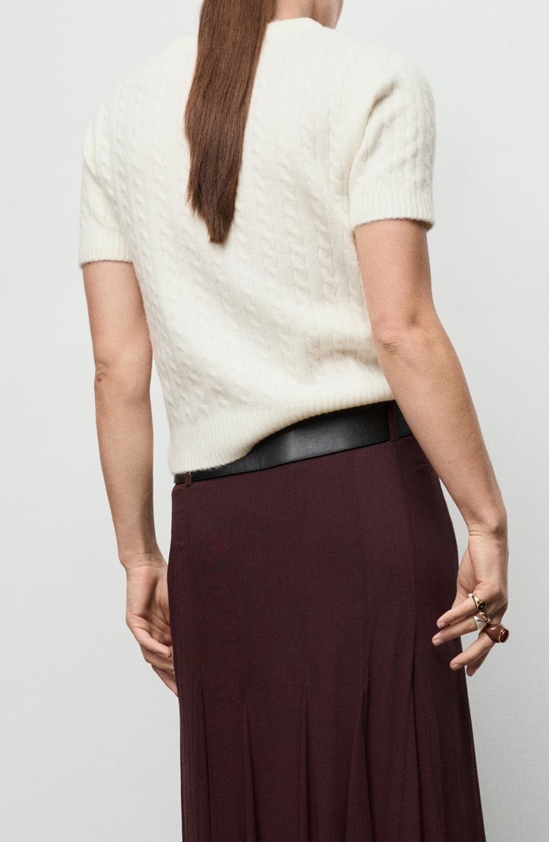 MANGO Cable Stitch Short Sleeve Sweater, Alternate, color, Ecru