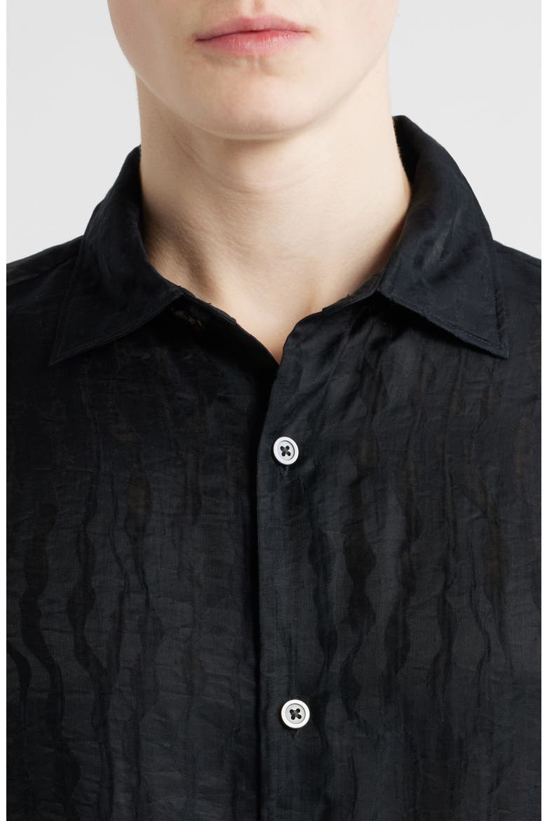 Wavy Stripe Short Sleeve Button-Up Shirt, Alternate, color, BLACK