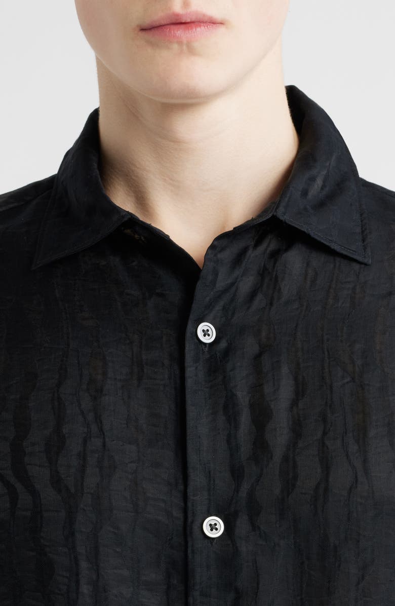 Open Edit Wavy Stripe Short Sleeve Button-Up Shirt, Alternate, color, Black