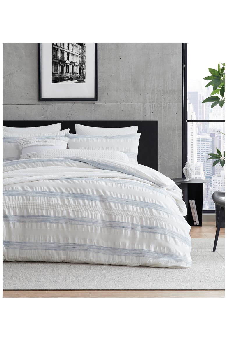 Waffle Stripe Duvet Cover & Sham Set, Alternate, color, WHITE/ BLUE