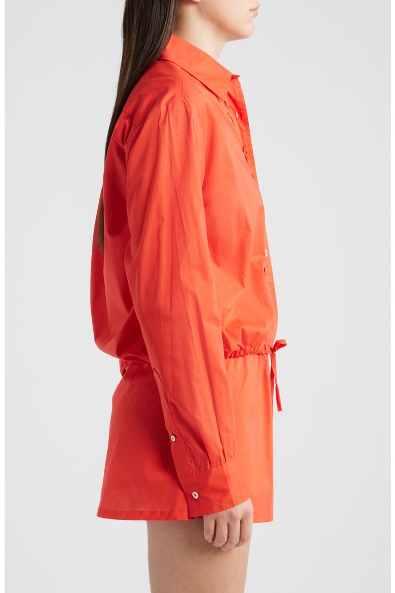 Cinch Waist Cotton Button-Up Shirt, Alternate, color, POPPY RED