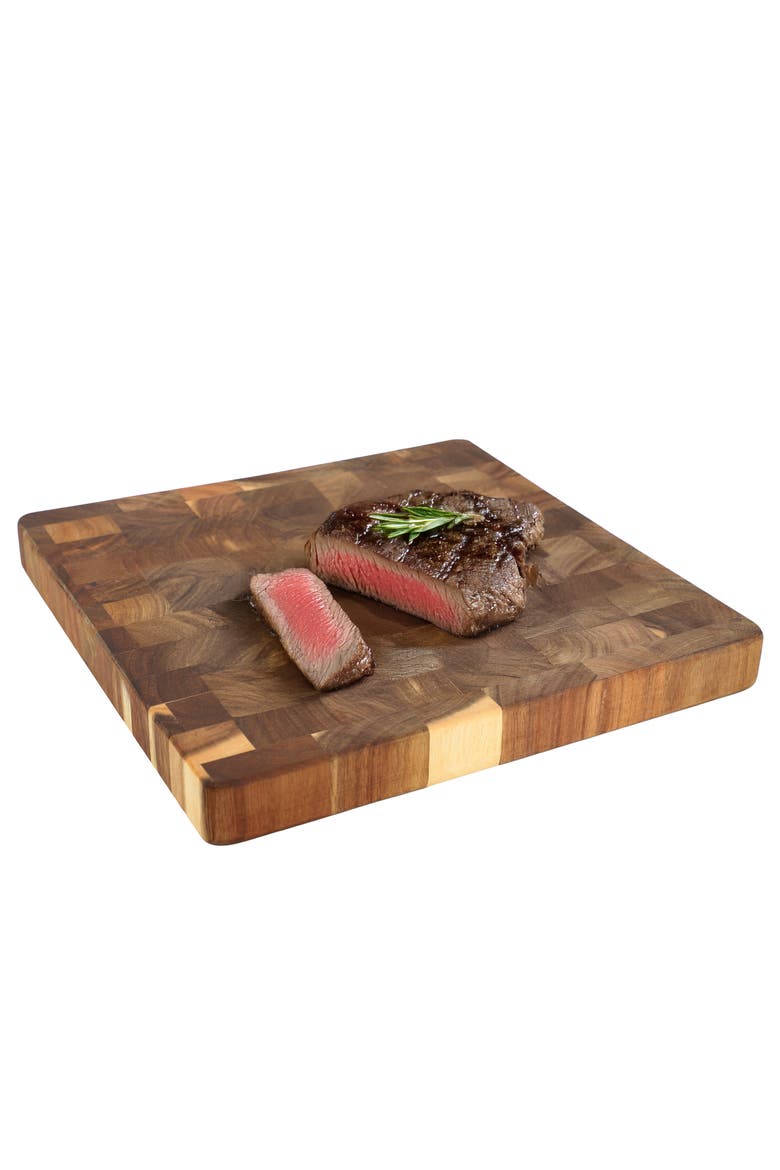 13.75 Inch Square Thick Acacia Wood Serving and Cutting Butcher Board, Main, color, Acacia