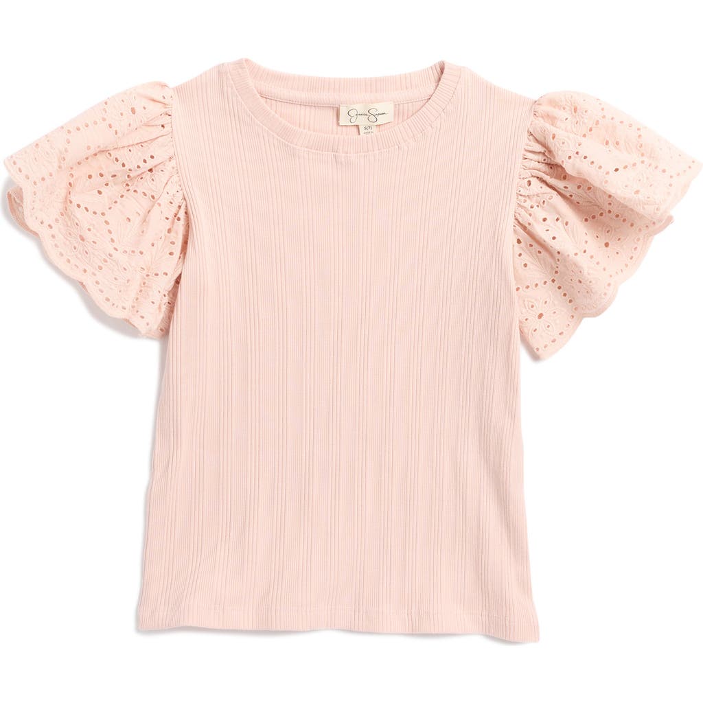Jessica Simpson Kids' Eyelet Sleeve Top In Rose Pink
