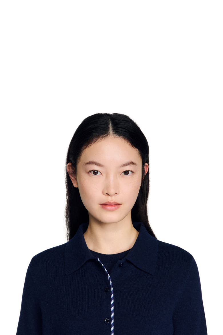 Striped wool-cashmere cardigan, Alternate, color, Navy blue