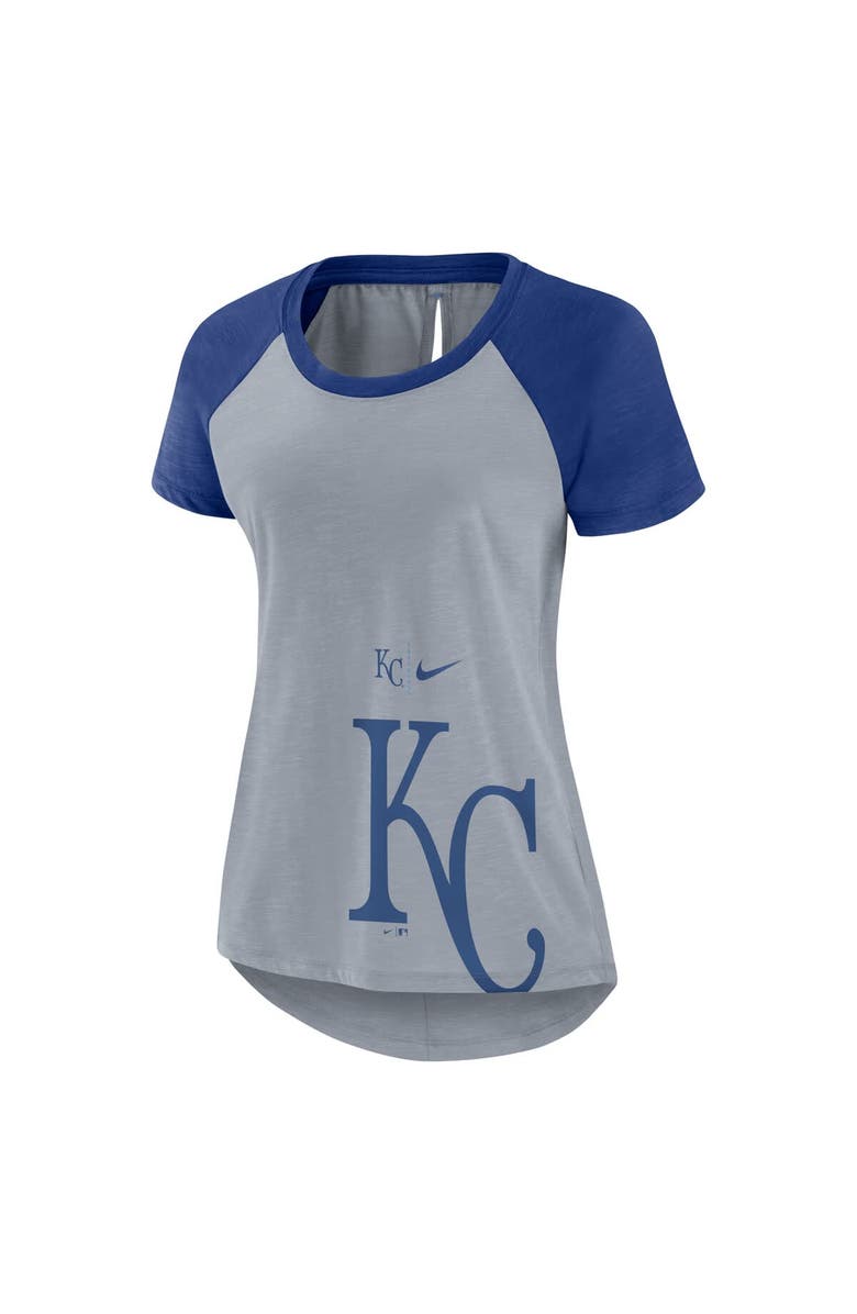 Nike Women's Nike Heather Gray Kansas City Royals Summer Breeze Raglan Fashion T-Shirt, Alternate, color, Heather Gray