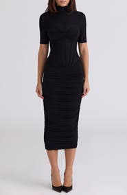 HOUSE OF CB Sorrel Corset Stretch Mesh Midi Dress
