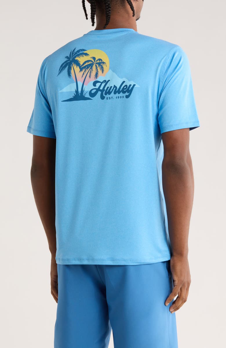 Hurley Island Time Short Sleeve Hybrid Rashguard, Alternate, color, Bliss Blue Heather