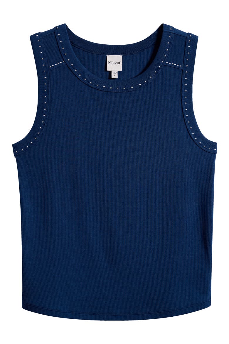 Perfect Studded Cotton Blend Rib Tank, Main, color, RICH INDIGO