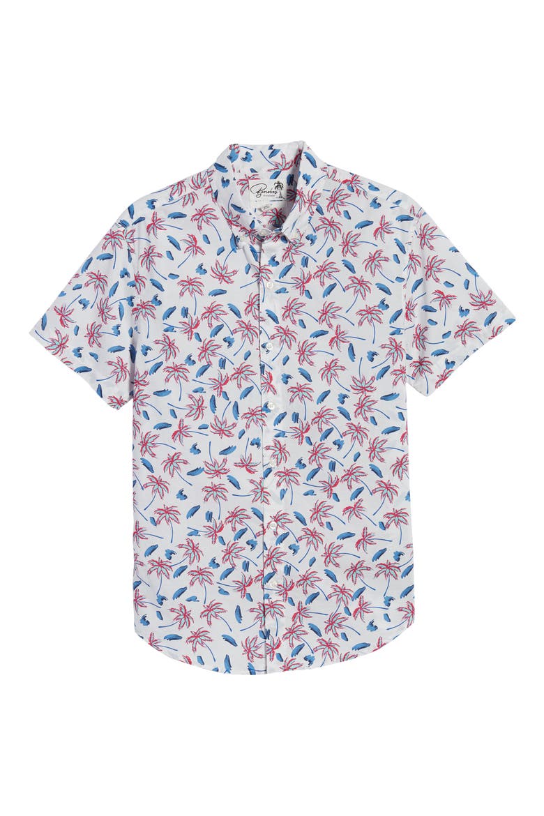 Riviera Slim Fit Tropical Short Sleeve Button-Down Shirt, Alternate, color, PALM DOT COM FUSCHIA PURPLE