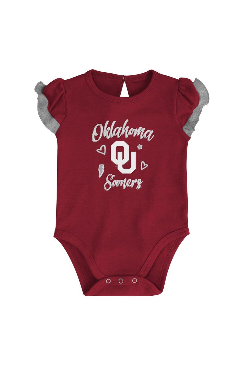 Outerstuff Girls Newborn & Infant Crimson/Heather Gray Oklahoma Sooners Too Much Love Two-Piece Bodysuit Set, Alternate, color, 