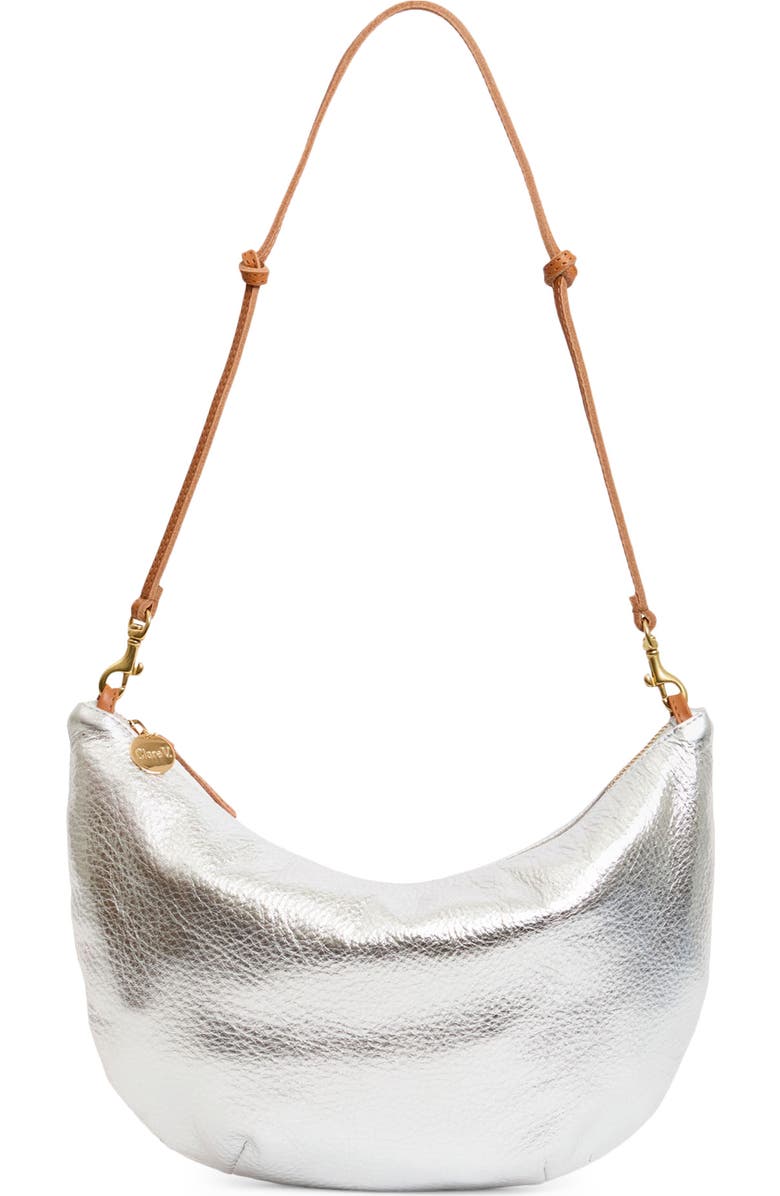 Clare V. Lune Metallic Leather Shoulder Bag, Main, color, Silver