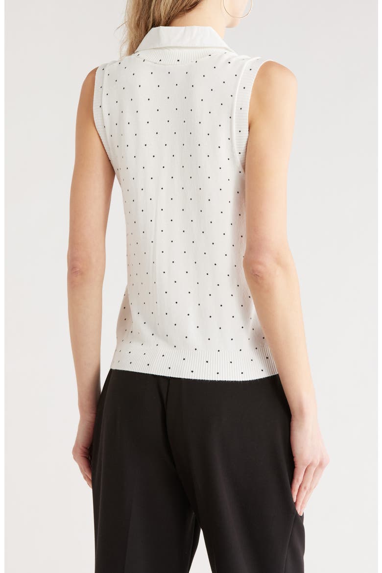 Mixed Media Sweater Vest, Alternate, color, CREAM/ BLACK POLKA DOT