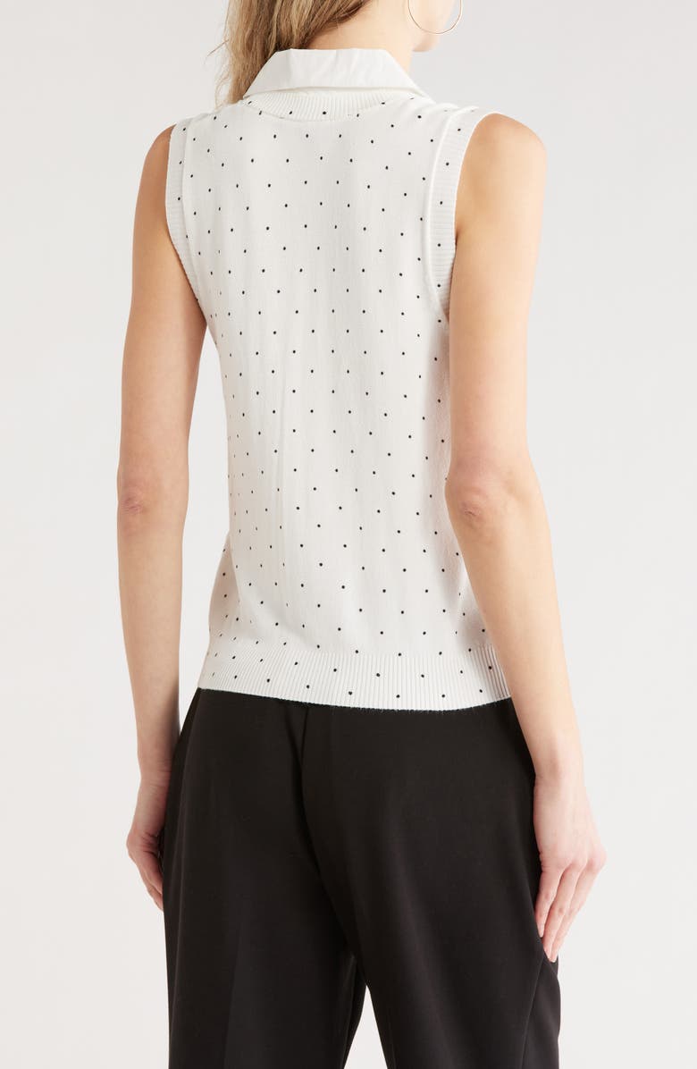 French Connection Mixed Media Sweater Vest, Alternate, color, Cream/ Black Polka Dot