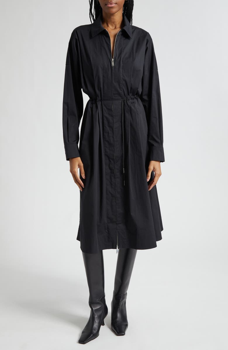 STAUD Chi Midi Shirtdress, Main, color, Black