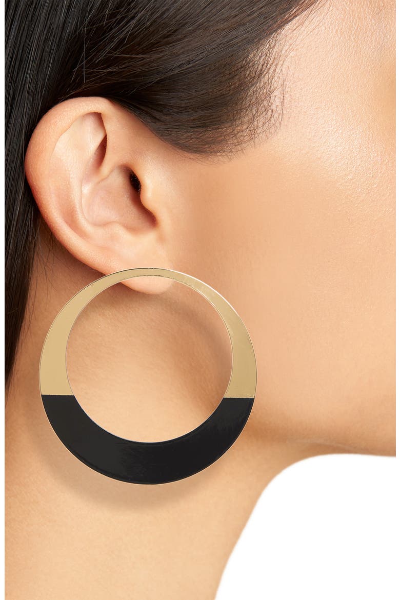 Tasha Enameled Hoop Earrings, Alternate, color, GOLD/ BLACK