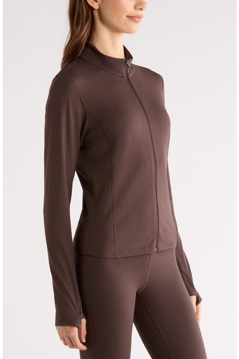 Thrive Rib Knit Zip Front Sweatshirt, Alternate, color, BROWN MOLE