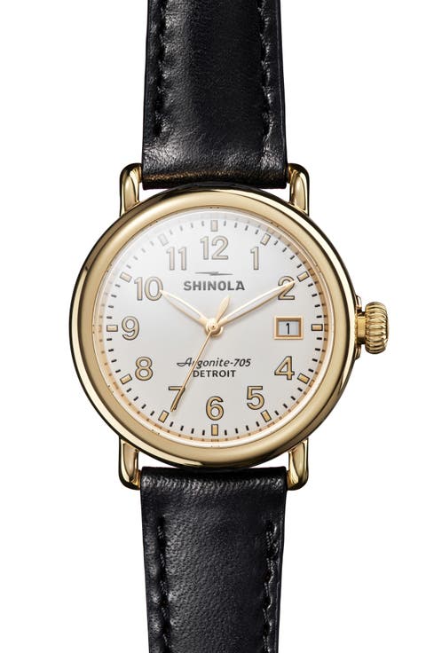 Runwell Leather Strap Watch, 36mm