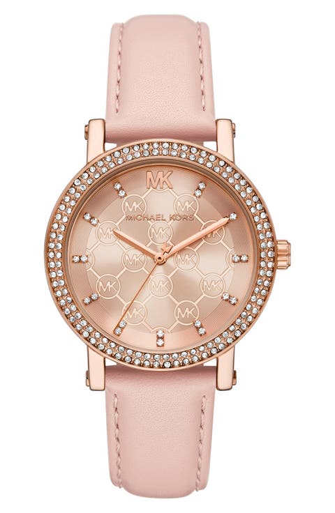 Corey Crystal Pavé Three-Hand Quartz Leather Strap Watch, 38mm