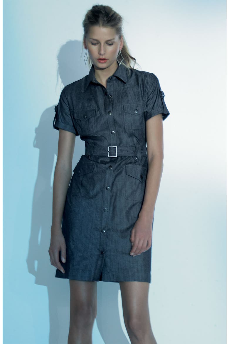Chambray Shirtdress, Alternate, color, BLACK