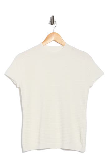 T Tahari Mock Neck Short Sleeve Knit Sweater In White